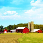 New farmer - American,Countryside,Red,Farm,With,Blue,Sky